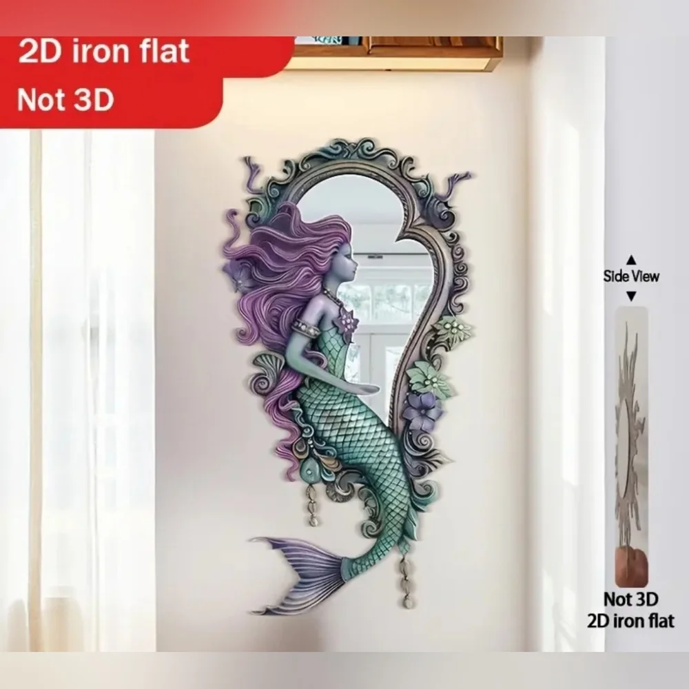 Mermaid Wall Decor with Acrylic Mirror - Purple and Green
